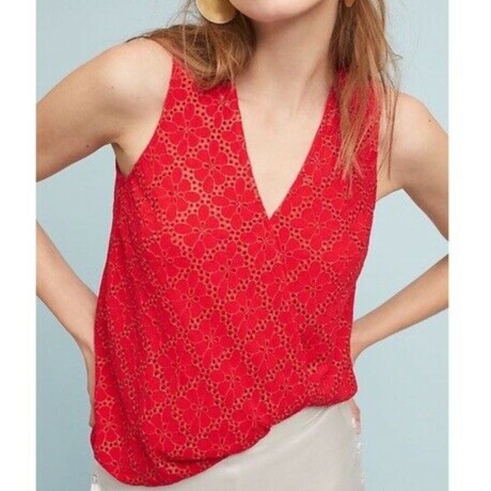 Maeve Coralie Red Eyelet Top